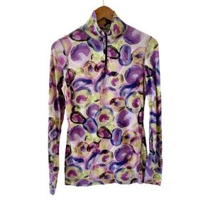Neve 1/4 Zip Base Layer Top Womens Size S Silk Blend Apres Ski Floral Geometric
